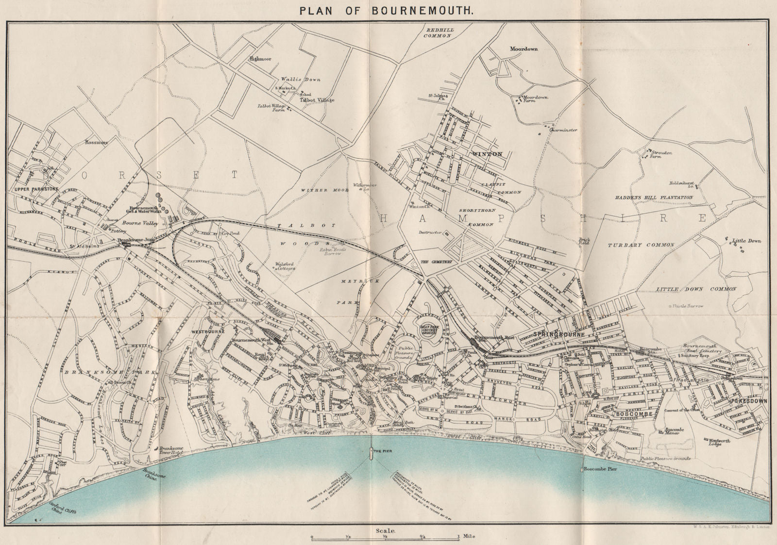 BOURNEMOUTH vintage town/city plan. Dorset. WARD LOCK 1898 old antique map